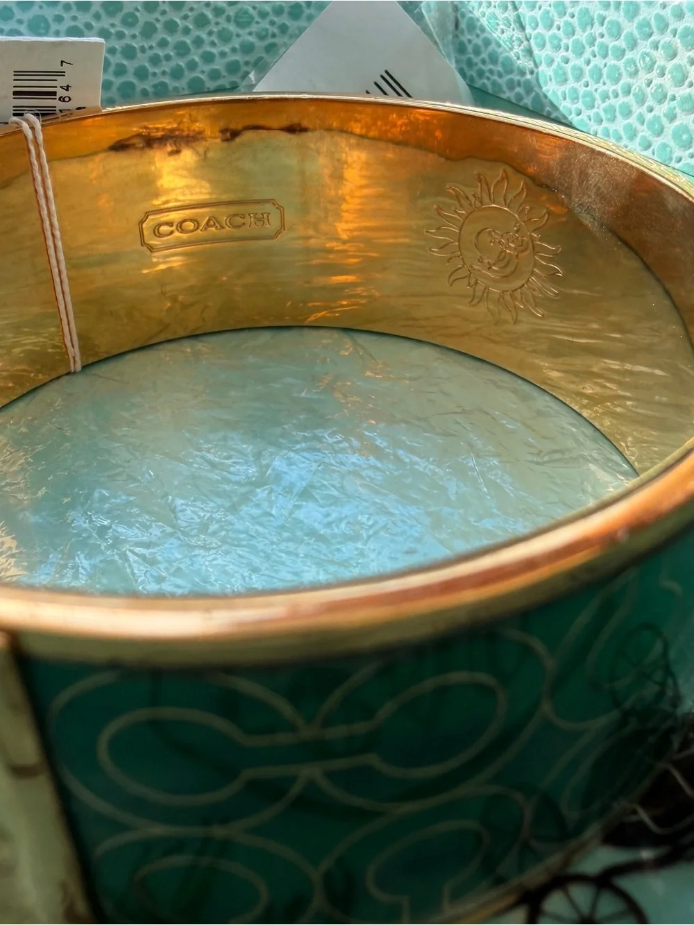 Coach Green Enamel and Gold-Tone Signature Cuff Bangle